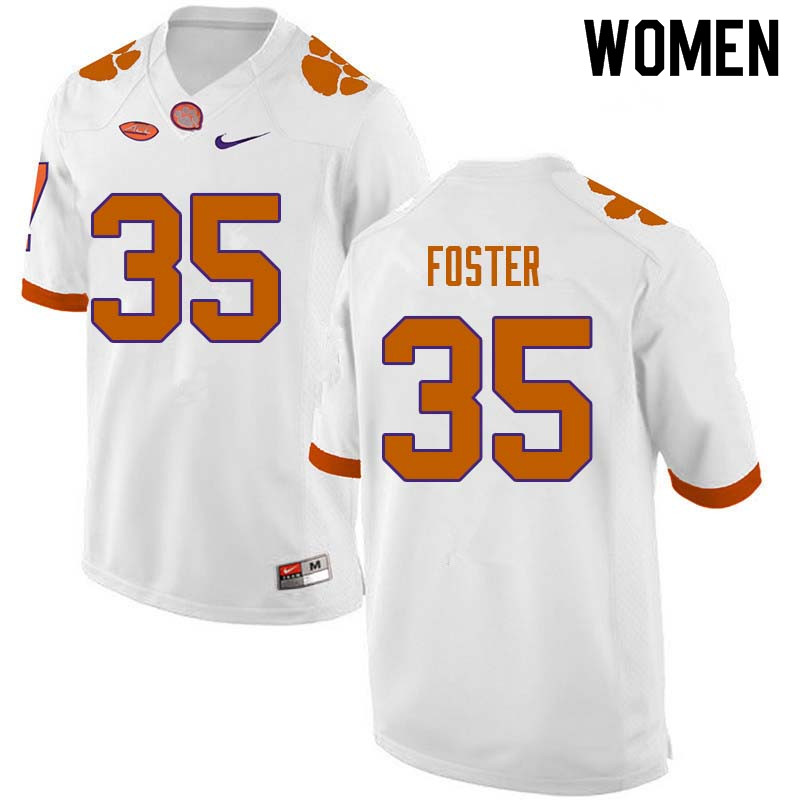 Women #35 Justin Foster Clemson Tigers College Football Jerseys Sale-White - Click Image to Close